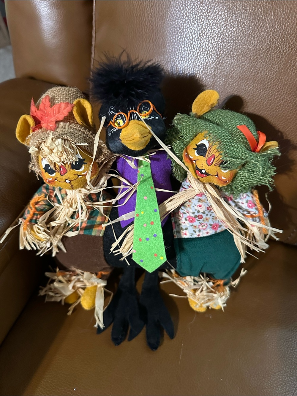 Annalee Orange Green Black Plush Harvest Scarecrow Trio